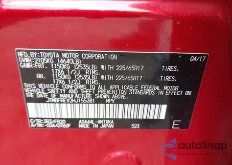 2017 Toyota Rav4 Le from USA, damaged, VIN JTMBFREV2HJ155381